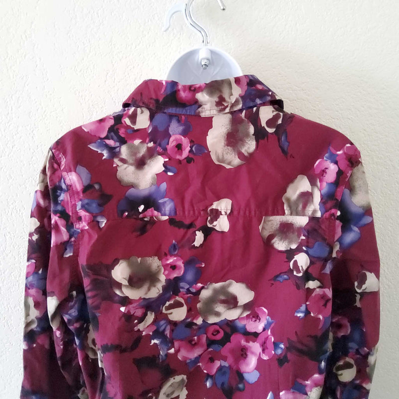 Jeans by Buffalo Maroon Floral Button-up Blouse, Women's Large - Trinity Thrift