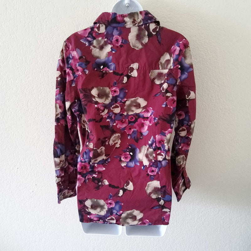 Jeans by Buffalo Maroon Floral Button-up Blouse, Women's Large - Trinity Thrift