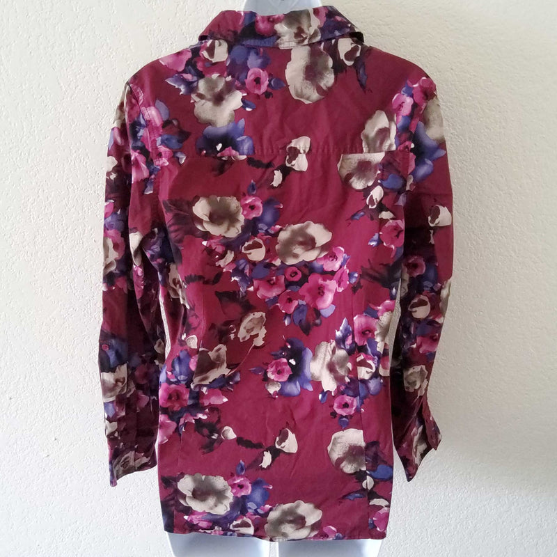 Jeans by Buffalo Maroon Floral Button-up Blouse, Women's Large - Trinity Thrift