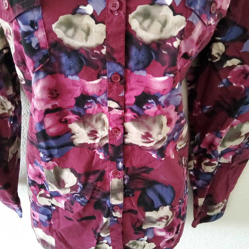 Jeans by Buffalo Maroon Floral Button-up Blouse, Women's Large - Trinity Thrift