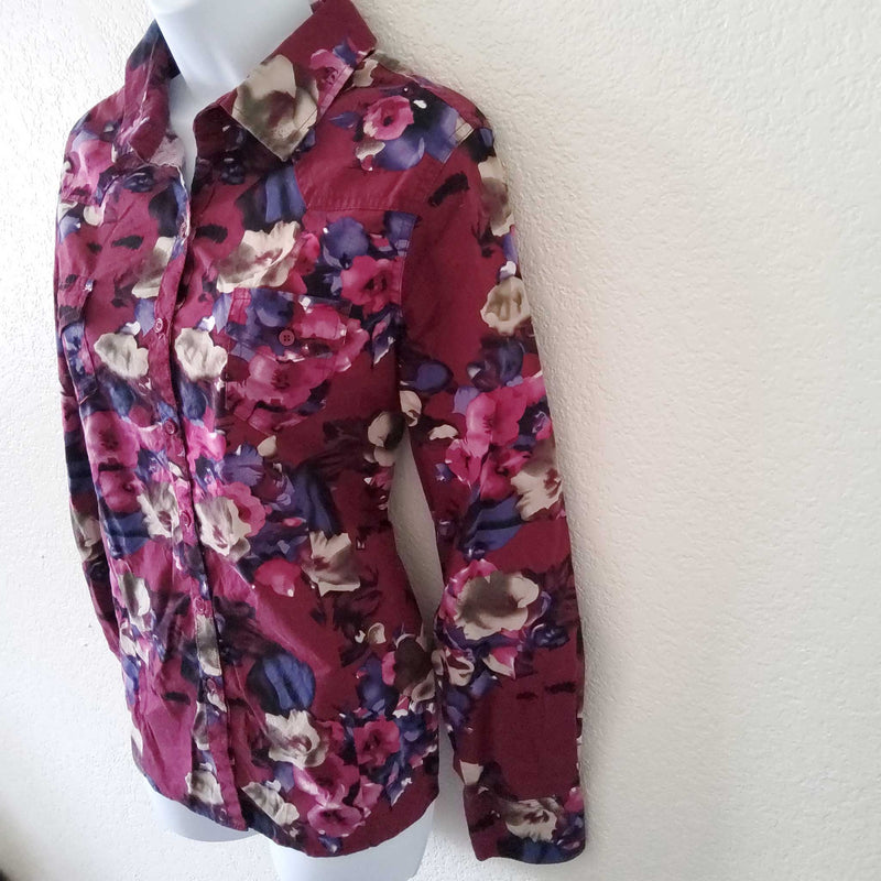 Jeans by Buffalo Maroon Floral Button-up Blouse, Women's Large - Trinity Thrift