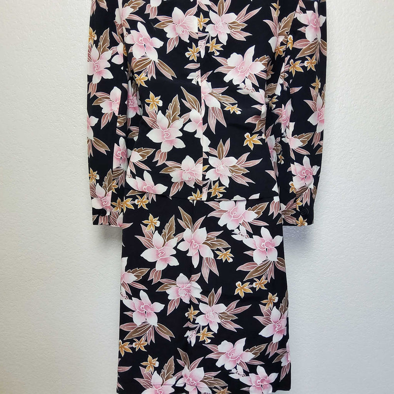 Jones New York Black 2-Piece Suit with Pink Floral Pattern, Women's Size 12 - Trinity Thrift