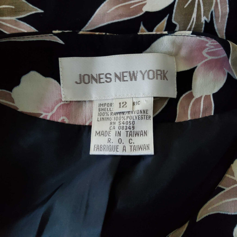 Jones New York Black 2-Piece Suit with Pink Floral Pattern, Women's Size 12 - Trinity Thrift