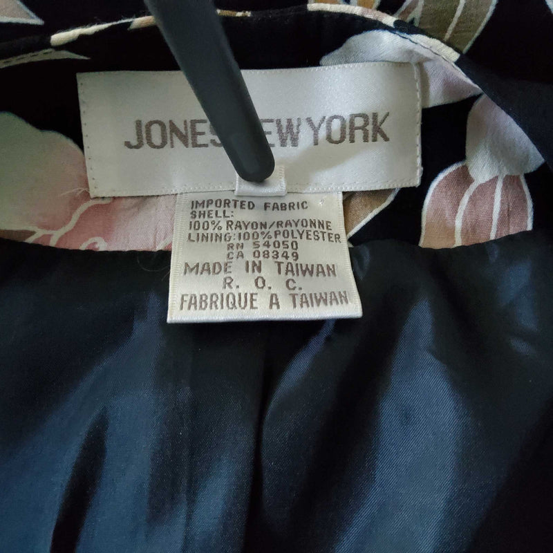 Jones New York Black 2-Piece Suit with Pink Floral Pattern, Women's Size 12 - Trinity Thrift