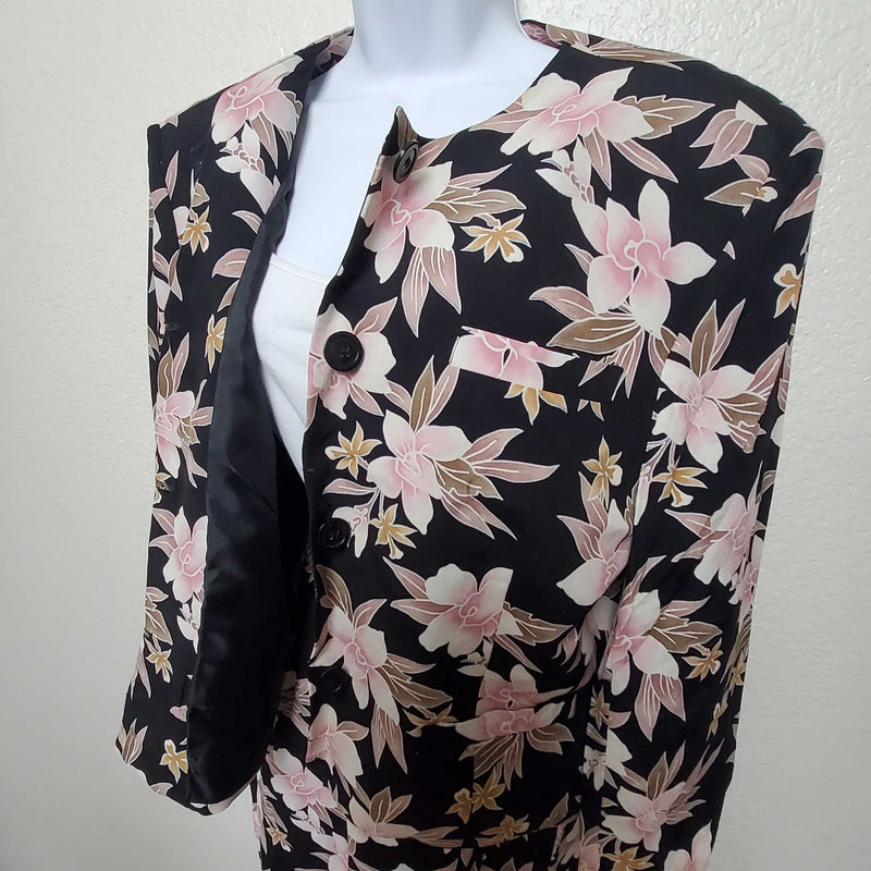 Jones New York Black 2-Piece Suit with Pink Floral Pattern, Women's Size 12 - Trinity Thrift