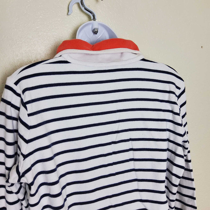 Jones New York Blue and White Striped Half-Zip Sweater with Red Collar, Women's Large - Trinity Thrift