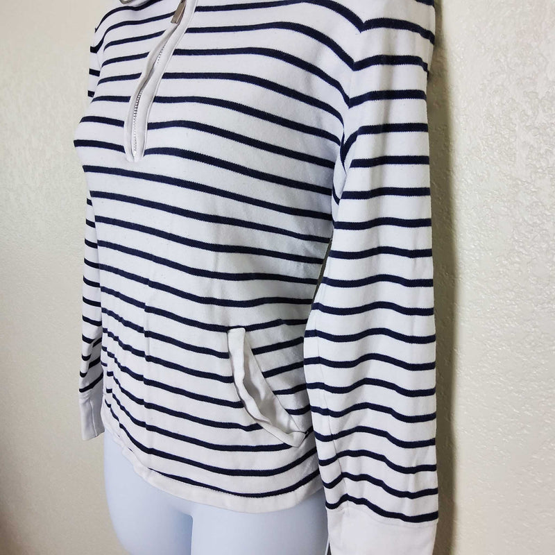 Jones New York Blue and White Striped Half-Zip Sweater with Red Collar, Women's Large - Trinity Thrift