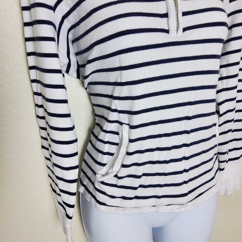 Jones New York Blue and White Striped Half-Zip Sweater with Red Collar, Women's Large - Trinity Thrift