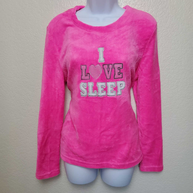 Just Be Pink Plush Pullover Sweater with 'I Love Sleep' Text, Women's Large - Trinity Thrift