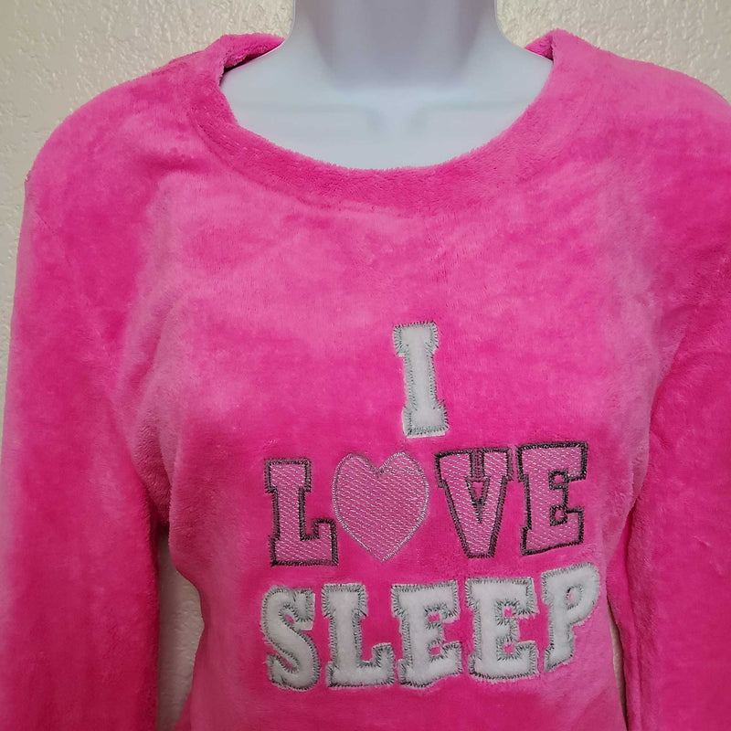 Just Be Pink Plush Pullover Sweater with 'I Love Sleep' Text, Women's Large - Trinity Thrift