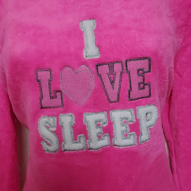 Just Be Pink Plush Pullover Sweater with 'I Love Sleep' Text, Women's Large - Trinity Thrift