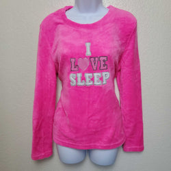 Just Be Pink Plush Pullover Sweater with 'I Love Sleep' Text, Women's Large - Trinity Thrift