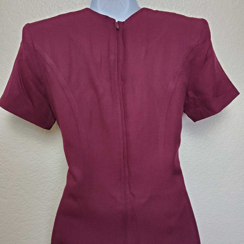 Karin Stevens Maroon Embroidered Dress, Women's Petite Size 6 - Trinity Thrift