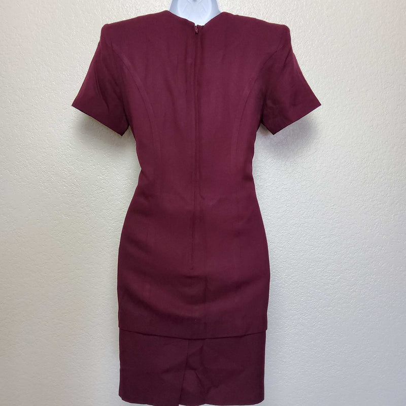 Karin Stevens Maroon Embroidered Dress, Women's Petite Size 6 - Trinity Thrift