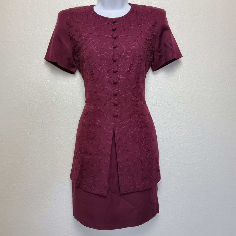 Karin Stevens Maroon Embroidered Dress, Women's Petite Size 6 - Trinity Thrift