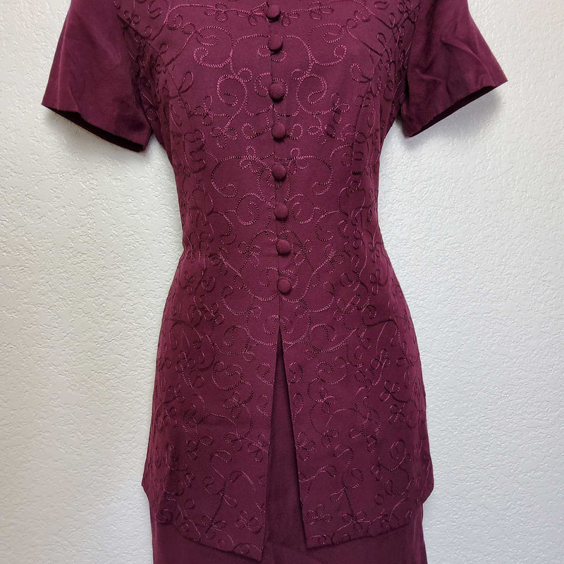 Karin Stevens Maroon Embroidered Dress, Women's Petite Size 6 - Trinity Thrift