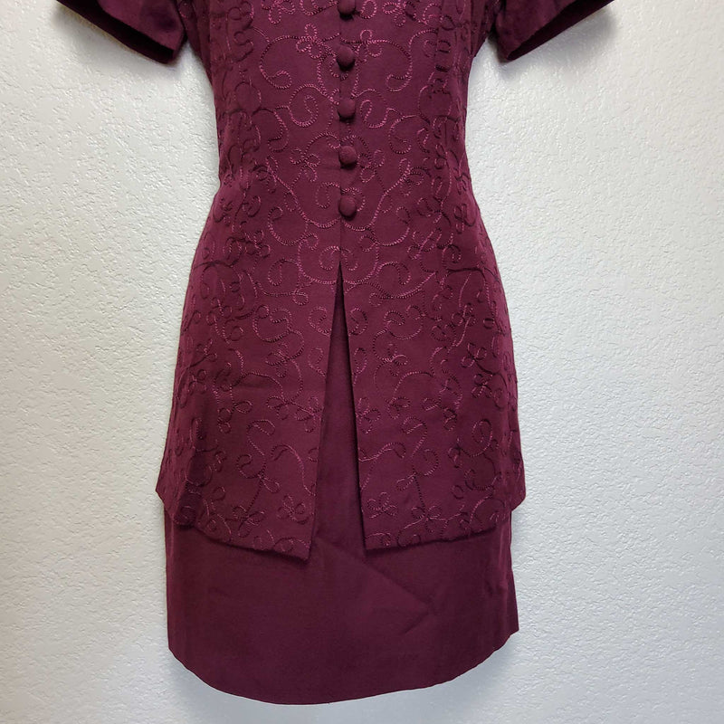 Karin Stevens Maroon Embroidered Dress, Women's Petite Size 6 - Trinity Thrift