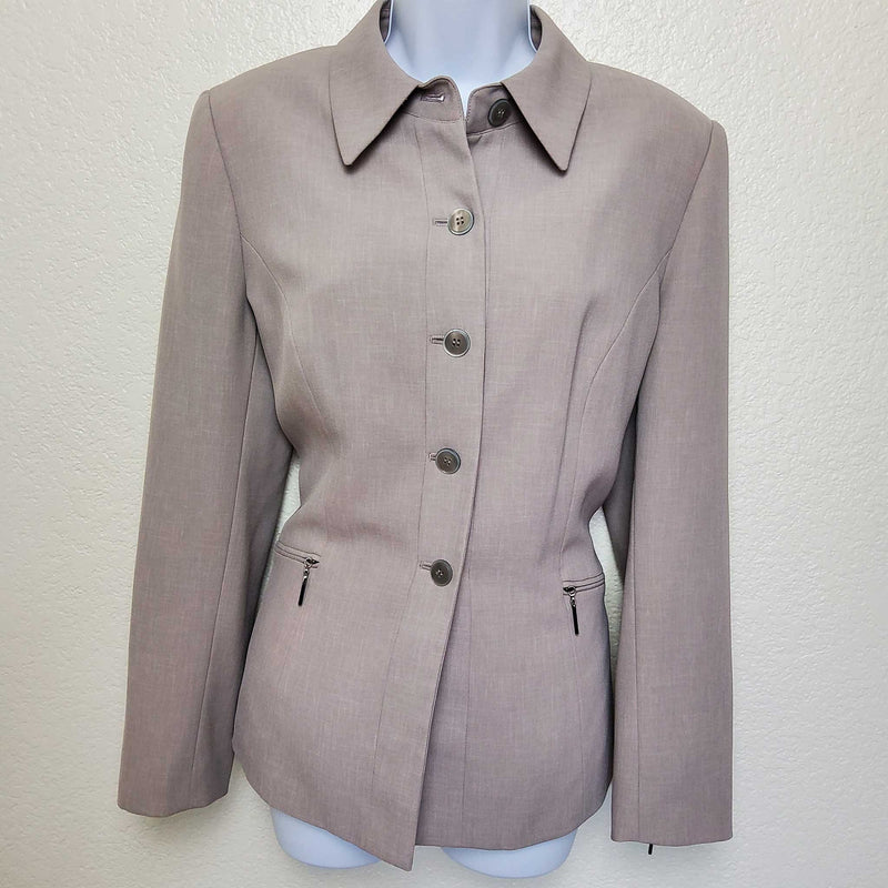 Kasper Beige Blazer with Zippered Sleeves & Pockets, Women's Size 10 - Trinity Thrift