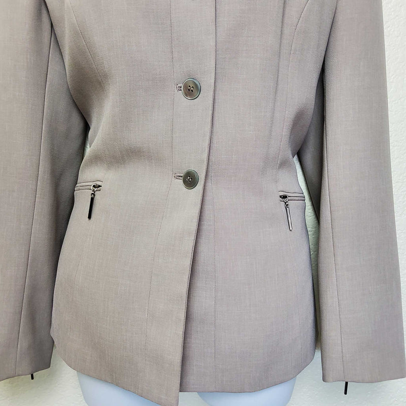 Kasper Beige Blazer with Zippered Sleeves & Pockets, Women's Size 10 - Trinity Thrift