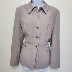 Kasper Beige Blazer with Zippered Sleeves & Pockets, Women's Size 10 - Trinity Thrift