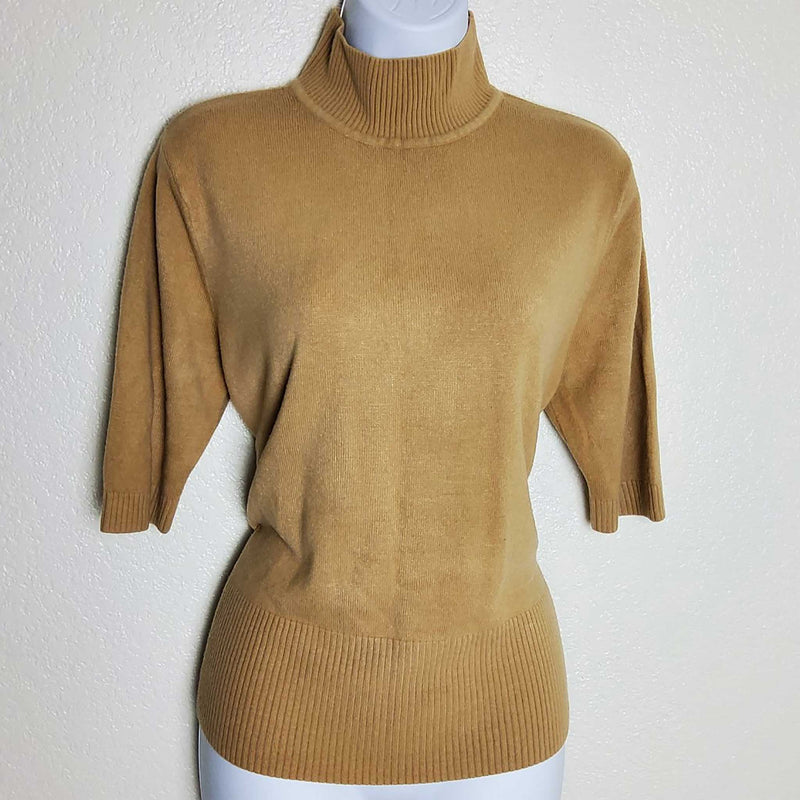 Kasper & Co. Beige Mock Turtleneck Sweater Blouse, Women's Medium - Trinity Thrift