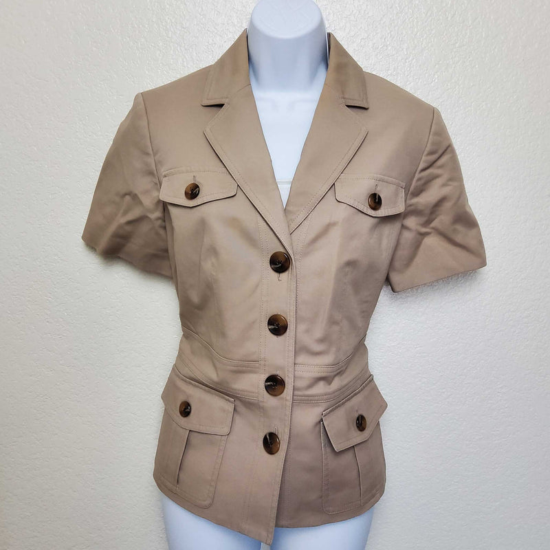 Kasper Sand Blazer with Leopard Print Lining, Womens Size 10 - Trinity Thrift