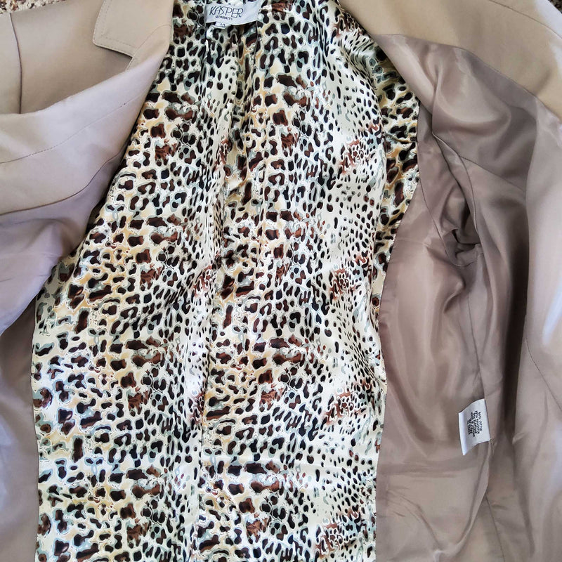 Kasper Sand Blazer with Leopard Print Lining, Womens Size 10 - Trinity Thrift