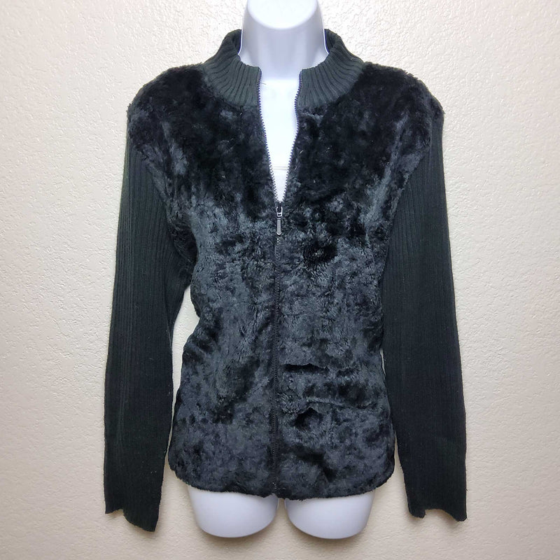 Kathie Lee Collection Black Coat with Fur, Women's Large - Trinity Thrift