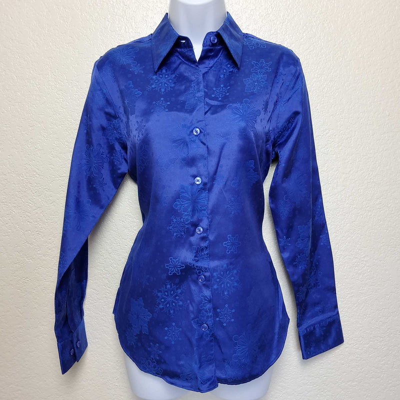 Merry & Bright Blue Snowflake Button-Up Christmas Shirt, Women's Size 6 - Trinity Thrift