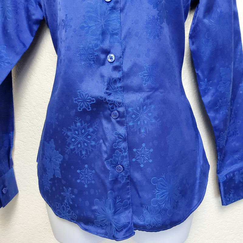 Merry & Bright Blue Snowflake Button-Up Christmas Shirt, Women's Size 6 - Trinity Thrift