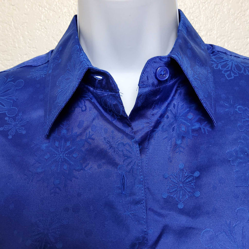 Merry & Bright Blue Snowflake Button-Up Christmas Shirt, Women's Size 6 - Trinity Thrift