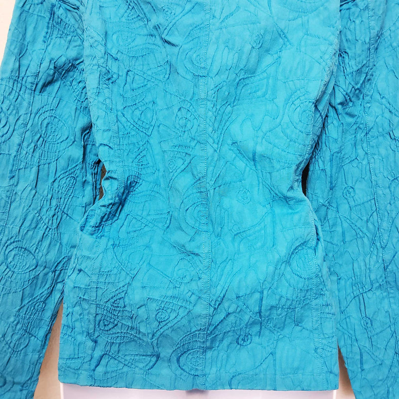 Mirror Image Blue Embroidered Button-up Shirt with Scrunched Look, Women's Extra Large - Trinity Thrift