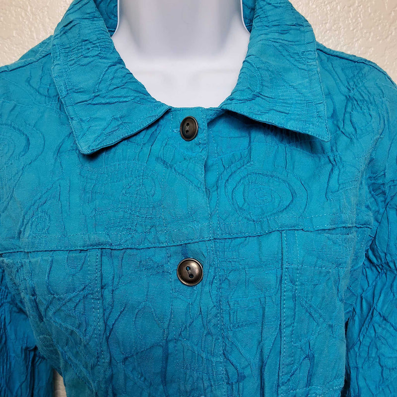 Mirror Image Blue Embroidered Button-up Shirt with Scrunched Look, Women's Extra Large - Trinity Thrift