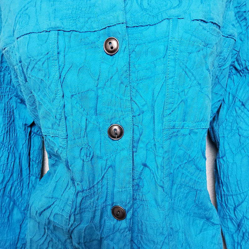 Mirror Image Blue Embroidered Button-up Shirt with Scrunched Look, Women's Extra Large - Trinity Thrift