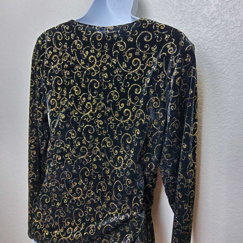 Notations Black Blouse with Metallic Embellishments, Women's Petite Large - Trinity Thrift