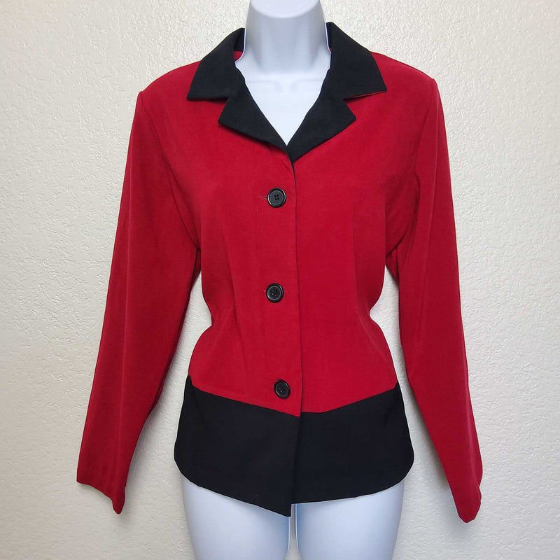 Notations Red Blazer with Black Trim, Women's Petite Large - Trinity Thrift