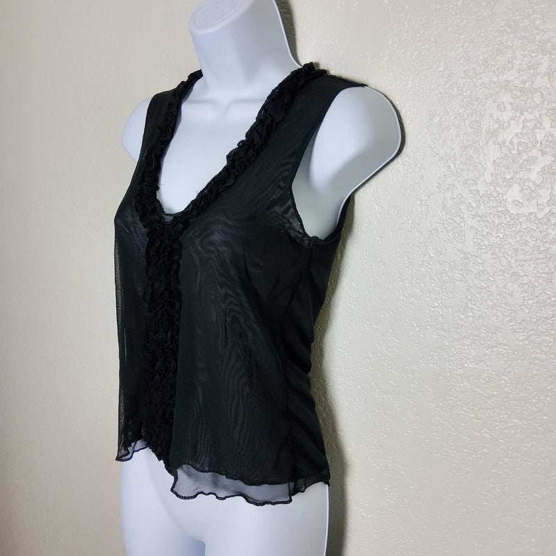 Old Navy Black Sheer Tank with Ruffle Bodice, Women's Small - Trinity Thrift