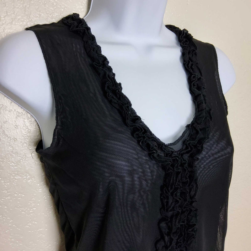 Old Navy Black Sheer Tank with Ruffle Bodice, Women's Small - Trinity Thrift