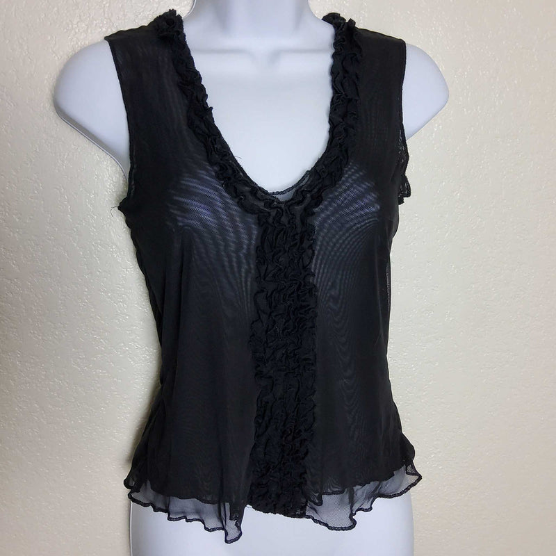 Old Navy Black Sheer Tank with Ruffle Bodice, Women's Small - Trinity Thrift