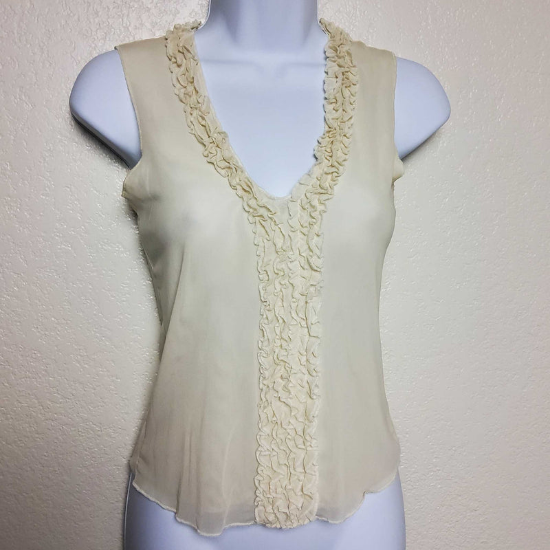 Old Navy Cream Sheer Tank with Ruffle Bodice, Women's Small - Trinity Thrift