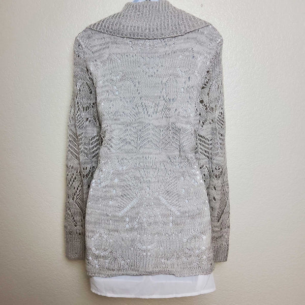 Park Slope Silver Cowl Neck Sweater with Metallic Embroidery and Camisole Lining - Trinity Thrift