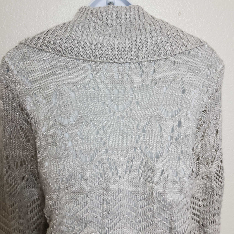 Metallic Cable Knit Cowlneck Sweater