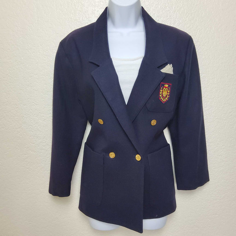 Pepper Tree Purple Blazer with Emblazoned Crest, Women's Size 10 - Trinity Thrift