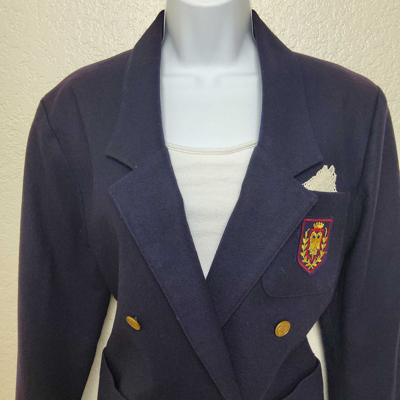 Pepper Tree Purple Blazer with Emblazoned Crest, Women's Size 10 - Trinity Thrift