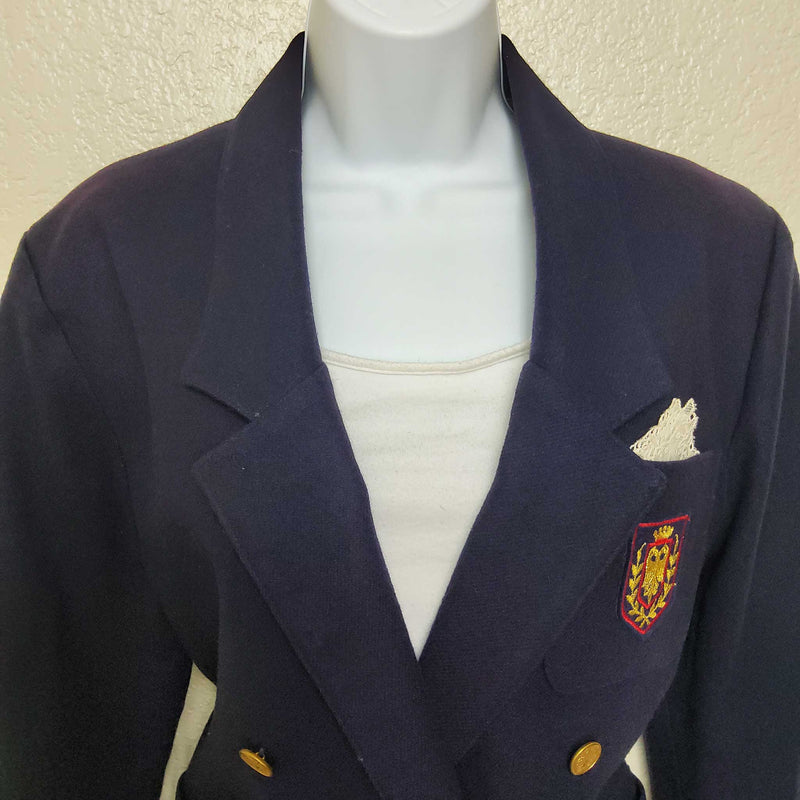 Pepper Tree Purple Blazer with Emblazoned Crest, Women's Size 10 - Trinity Thrift