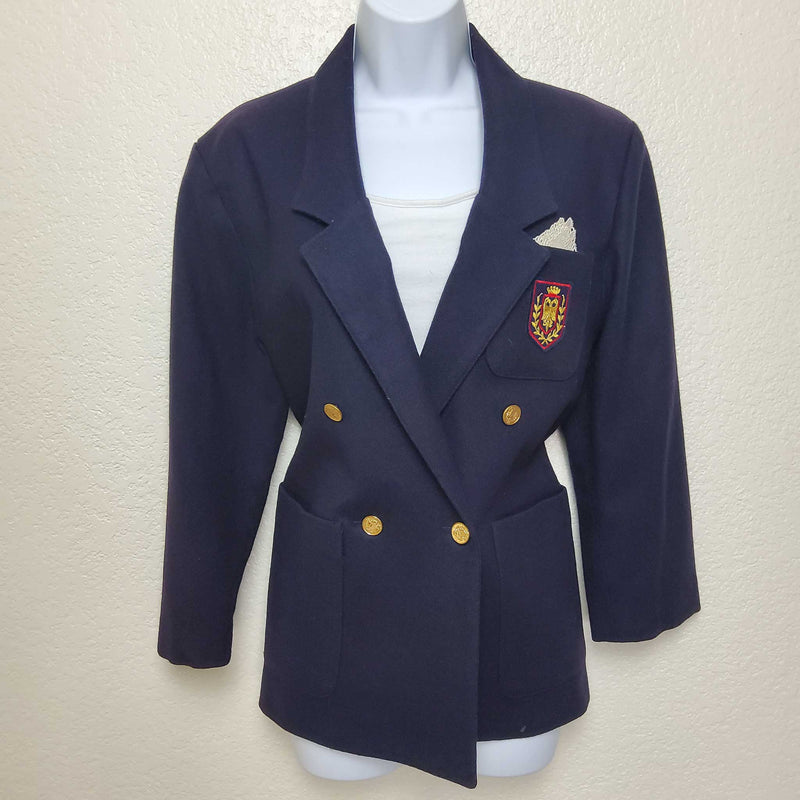 Pepper Tree Purple Blazer with Emblazoned Crest, Women's Size 10 - Trinity Thrift