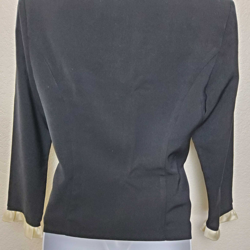 Positive Attitude Black Party Jacket with Cream Ruffle Collar, Women's Petite Size 6 - Trinity Thrift