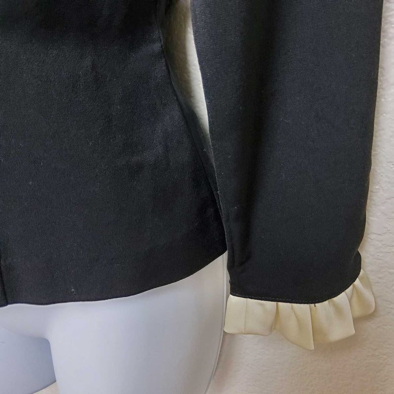 Positive Attitude Black Party Jacket with Cream Ruffle Collar, Women's Petite Size 6 - Trinity Thrift