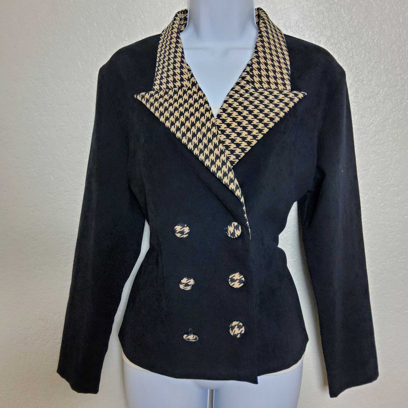 Pride & Joy Black Blazer with Hound's Tooth Collar, Women's Petite Size 12 - Trinity Thrift