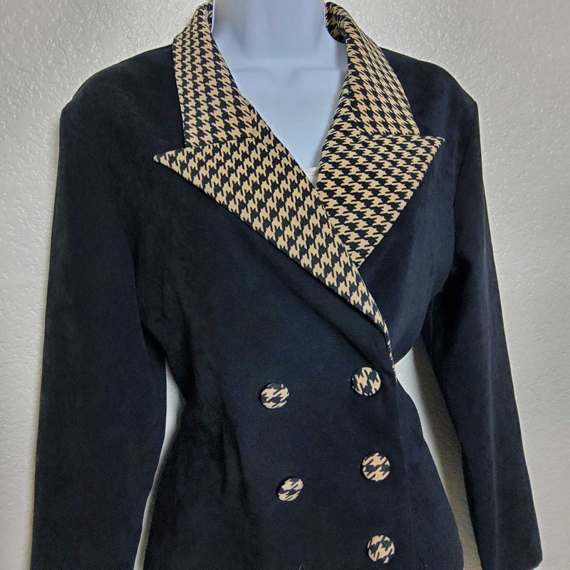 Pride & Joy Black Blazer with Hound's Tooth Collar, Women's Petite Size 12 - Trinity Thrift